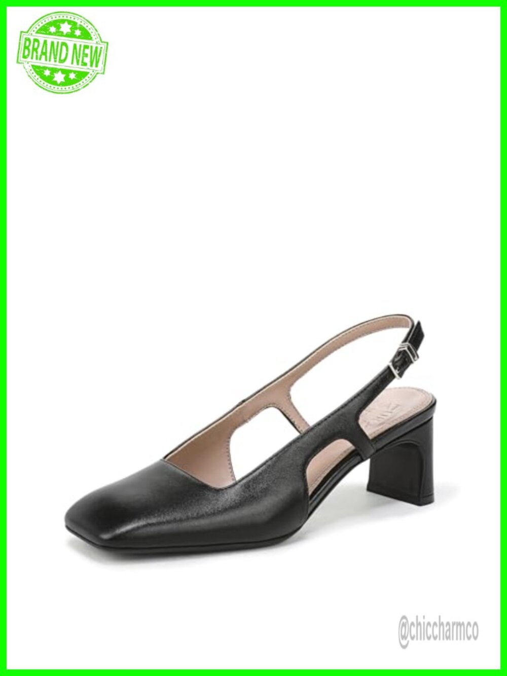 Slingback Pump Leather Square Toe Block Heel Comfort